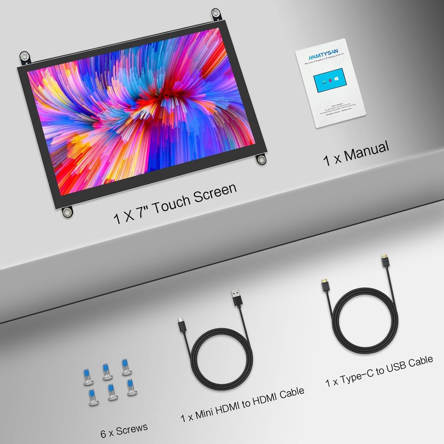 HAMTYSAN 7 Inch Raspberry Pi Screen Touchscreen Monitor 1024x600 Small HDMI Monitor w/Dual Speakers IPS Screen Display for Raspberry Pi 4/3/2 Win 11/10/8/7 Jetson Nano, Free Driver