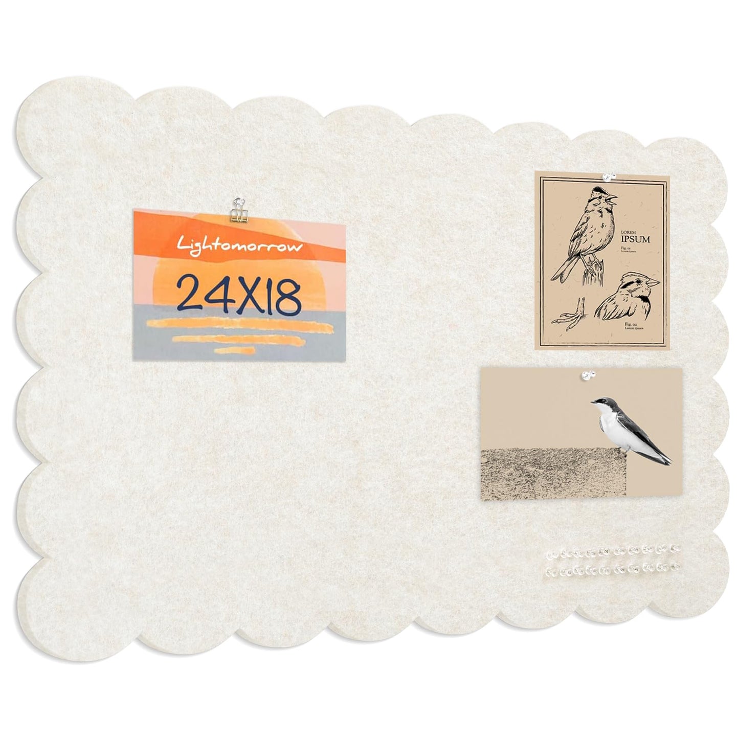 Lightomorrow Scalloped Bulletin Board, 24 x 18 Inches Felt Pin Board - Decorative Cork Alternative for Wall, Foldable Picture Self-Adhesive Vision Prayer Board with 20 Pushpins - Oatmeal