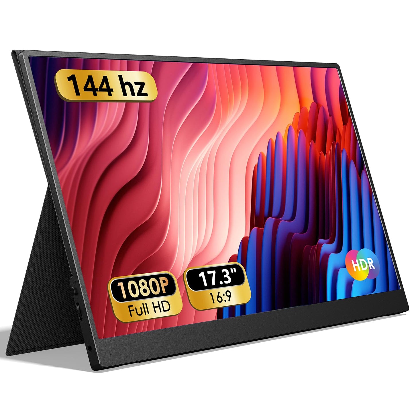 ForHelp 17.3" Portable Monitor 1080P FHD 144Hz Narrow Edge Laptop Monitor USB C HDMI Gaming Computer IPS HDR Screen, Travel Monitor for PC Mac Phone Xbox PS5 Switch Laptop w/Smart Cover & Speakers