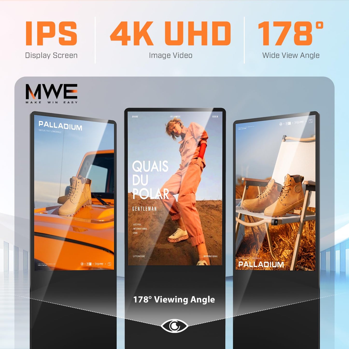 QIXZOCV MWE 49 Inch 4K Touchscreen Kiosk, Indoor Floor Standing Digital Signage, Advertising Display LCD Totem with Custom Service, Interactive Monitor Android System with Auto Media Player-Black