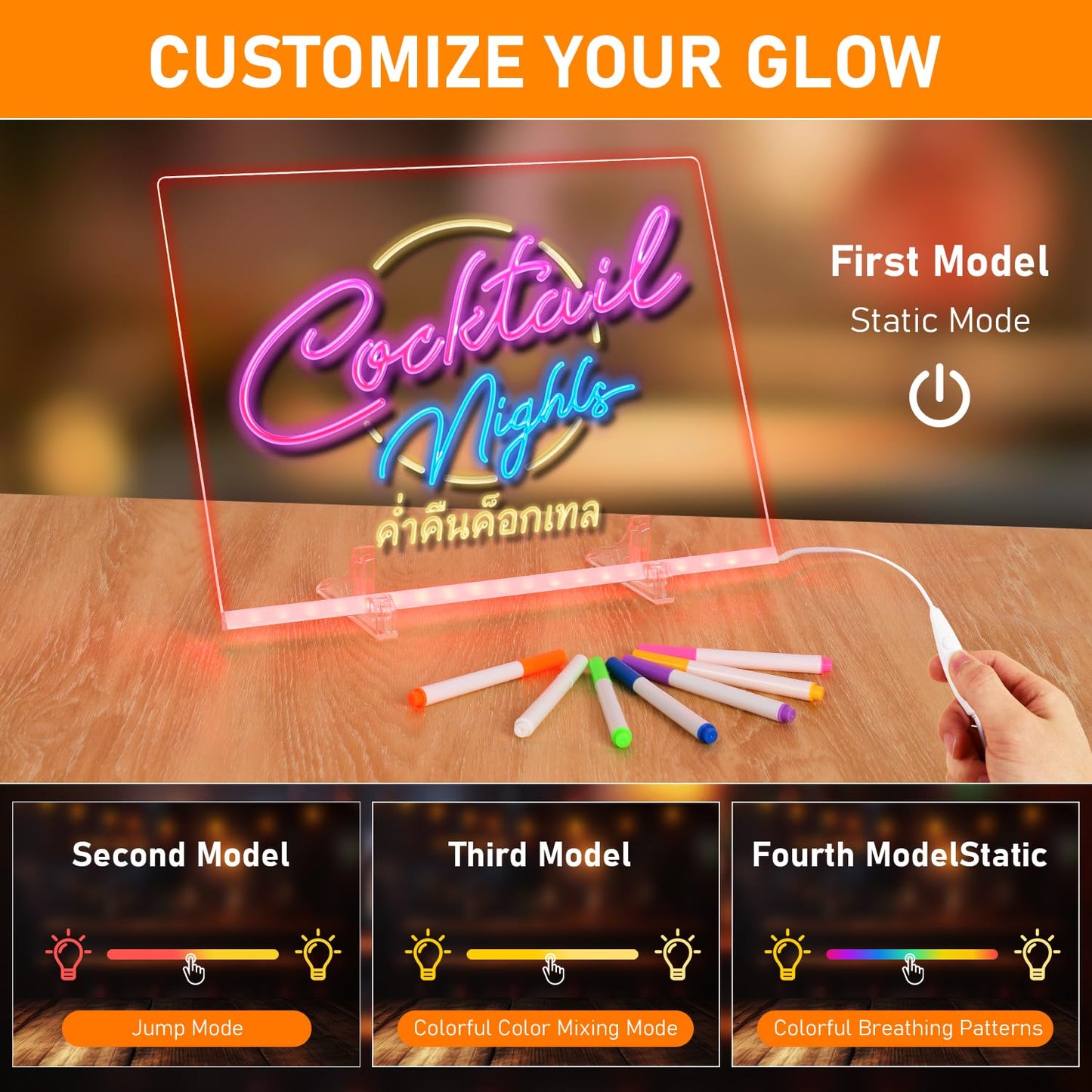 LED Note Board with Colors, 13.8"X10" 4 Modes & 7 Colors Rewritable LED Acrylic Drawing Board, Holiday Trend Gift, for Schools, Home Offices