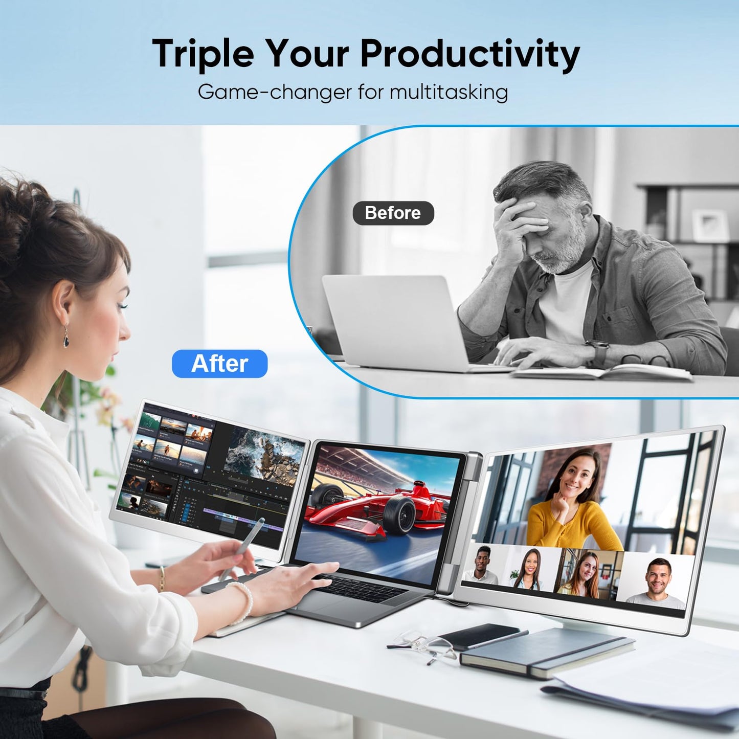 LXU 16" Laptop Screen Extender, 1200P 16:10 IPS Laptop Monitor Extender, Portable Extended Monitor for Laptops 12~18.5", Monitor Extension for Windows, MacBooks(Not for M1 M2 M3), No Driver Needed