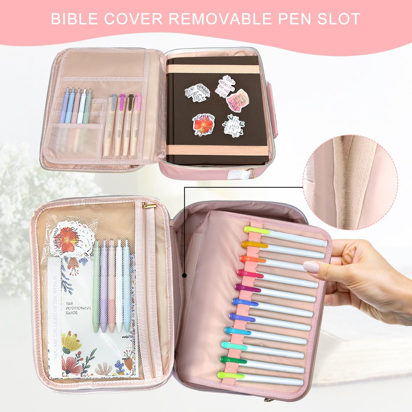 WOBAGMEN Bible Cover Case for Women,Large Leather Bible Book Covers with Bible Study Supplies, Bible Study Accessories Bible Journaling Kit,Pink Church Bag Christian Gifts for Women