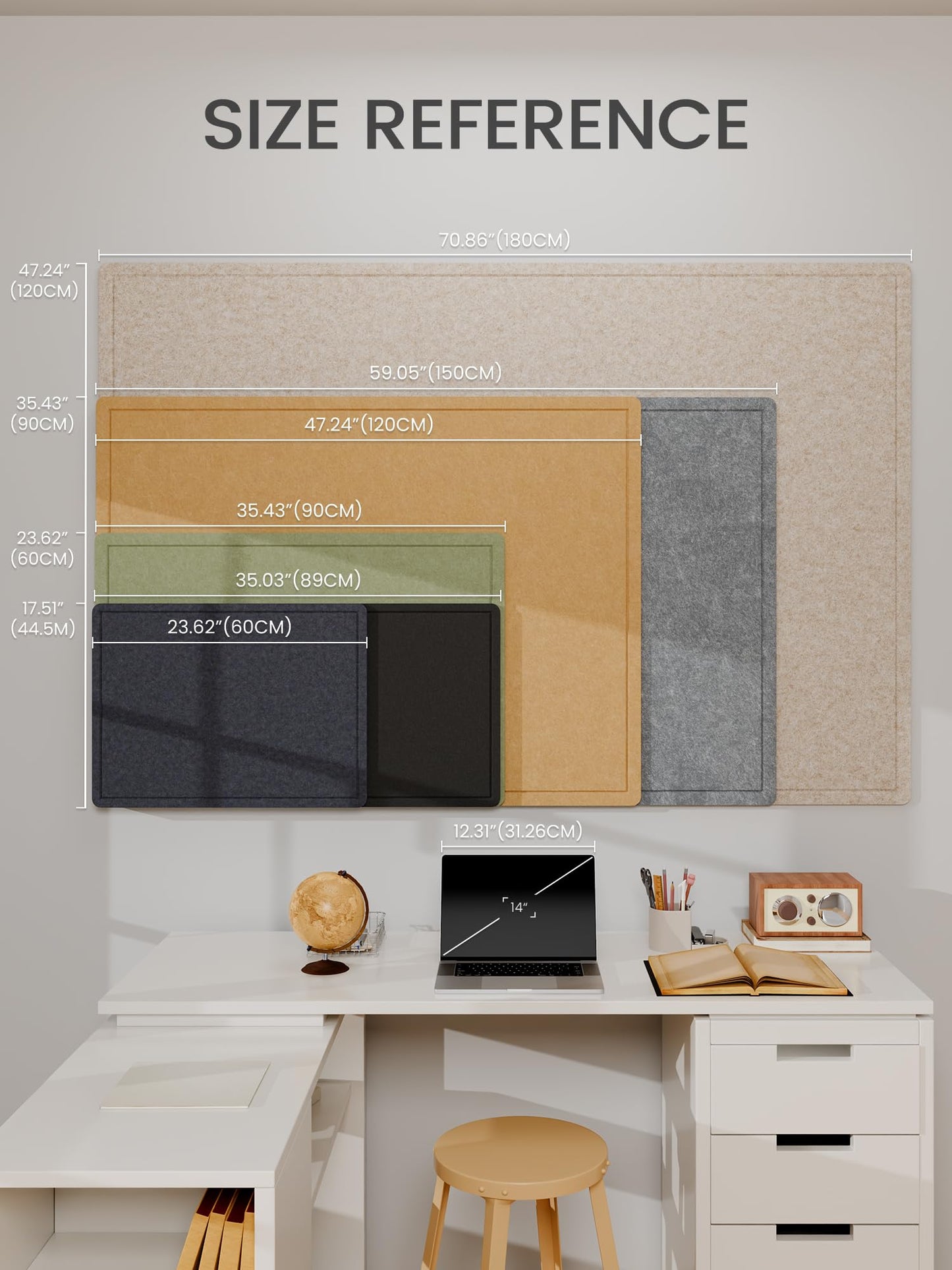 Fluxynara Bulletin Board,35.4" x 23.6" Cork Board Alternative with 12 Safe Removable Adhesive Tabs, Foldable Felt Pin Board for Home Office, Classroom, Bedroom,Entryway for Walls—Navy Blue