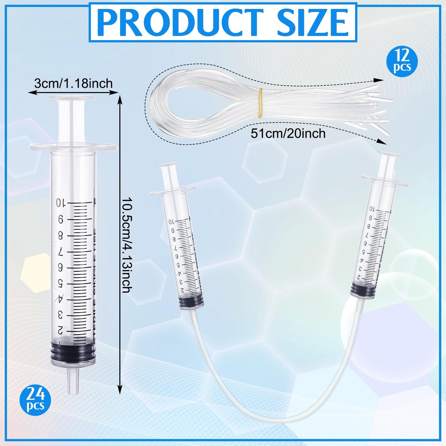 Threlaco 24 Pcs Hydraulic and Pneumatic Kit 10ml Plastic Syringe with 12 Pcs 20in Vinyl Handy Tubing for Science and Engineering Projects for Back to School Classrooms Scientific Labs