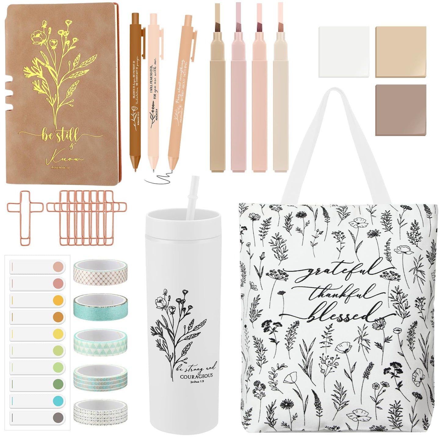 Patelai 29 Pcs Bible Study Supplies Journaling Kit with Christian Cup Tote Bag for Women Gifts Set Pastor Wife Friend Sister Church Religious Sunday School Birthday Gifts(White)