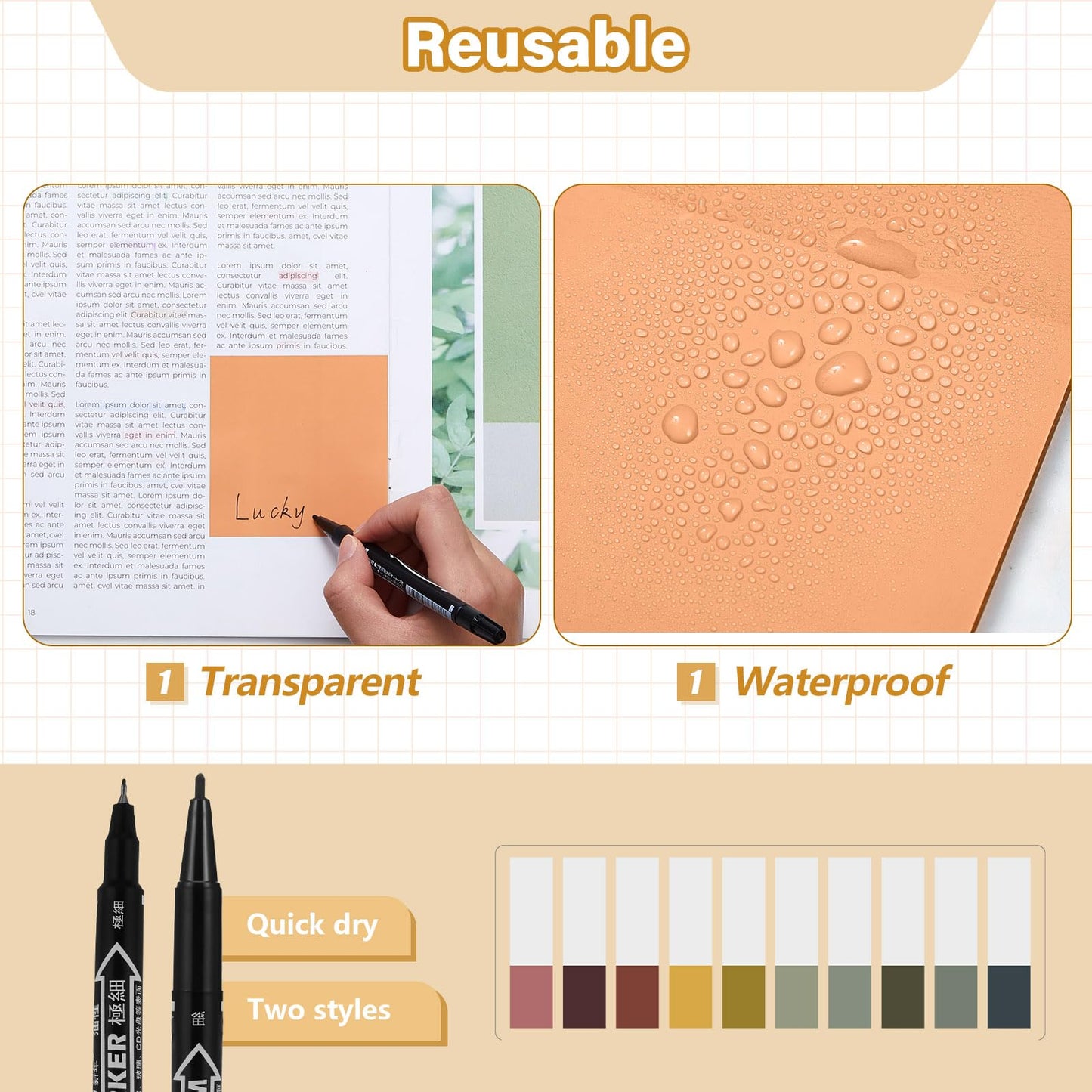 Jutom 39 Pcs Aesthetic Book Annotation Kit Highlighter with Case Bag Gel Pen Transparent Sticky Note Taking Bible Supplies(Khaki,Cute Style)