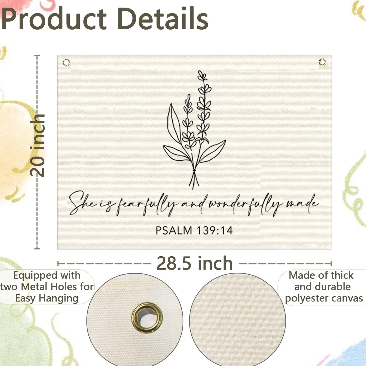 Nursery Scripture Bible Verse-Christian Botanical Decor-Rectangular Banner Flag Poster Wall Decor for Nursery,Bedroom,Playroom,Baby Kids Girl Boy Teen-Christmas Gift-28.5"L×20"W