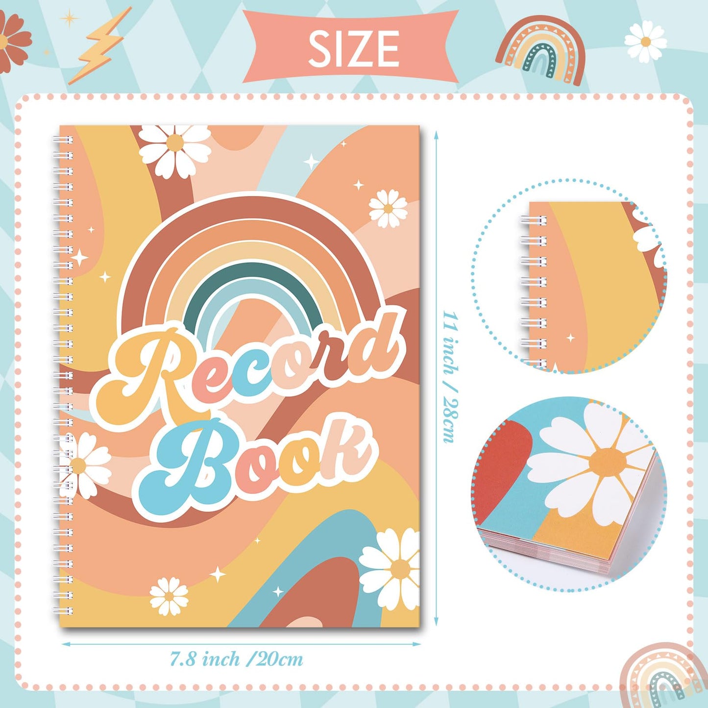 Fuyoooo Teacher Record Book Teacher Grade Books 2026-2027 Spiral Bound Record Planner 2026 Class Grade Book Office Favors for Classroom Attendance Decoration Double Sided(Retro Groovy)