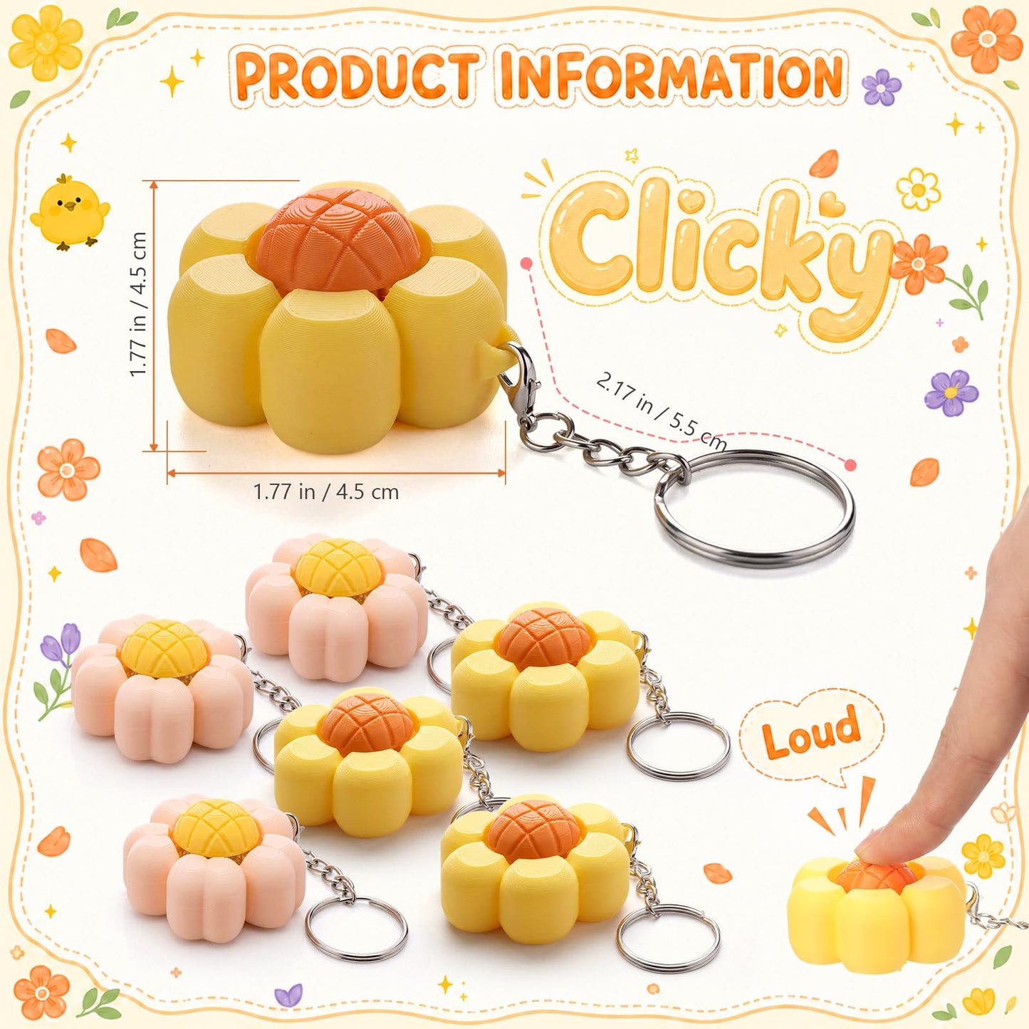 Kenning 24 Pcs Flower Clicker Fidget Keychain Bulk 3D Printed Daisy Sensory Fidget Toys for Adults Stress Relief Flower Keychains for Teacher Appreciation Gifts Birthday Party Favors Coworker Gifts