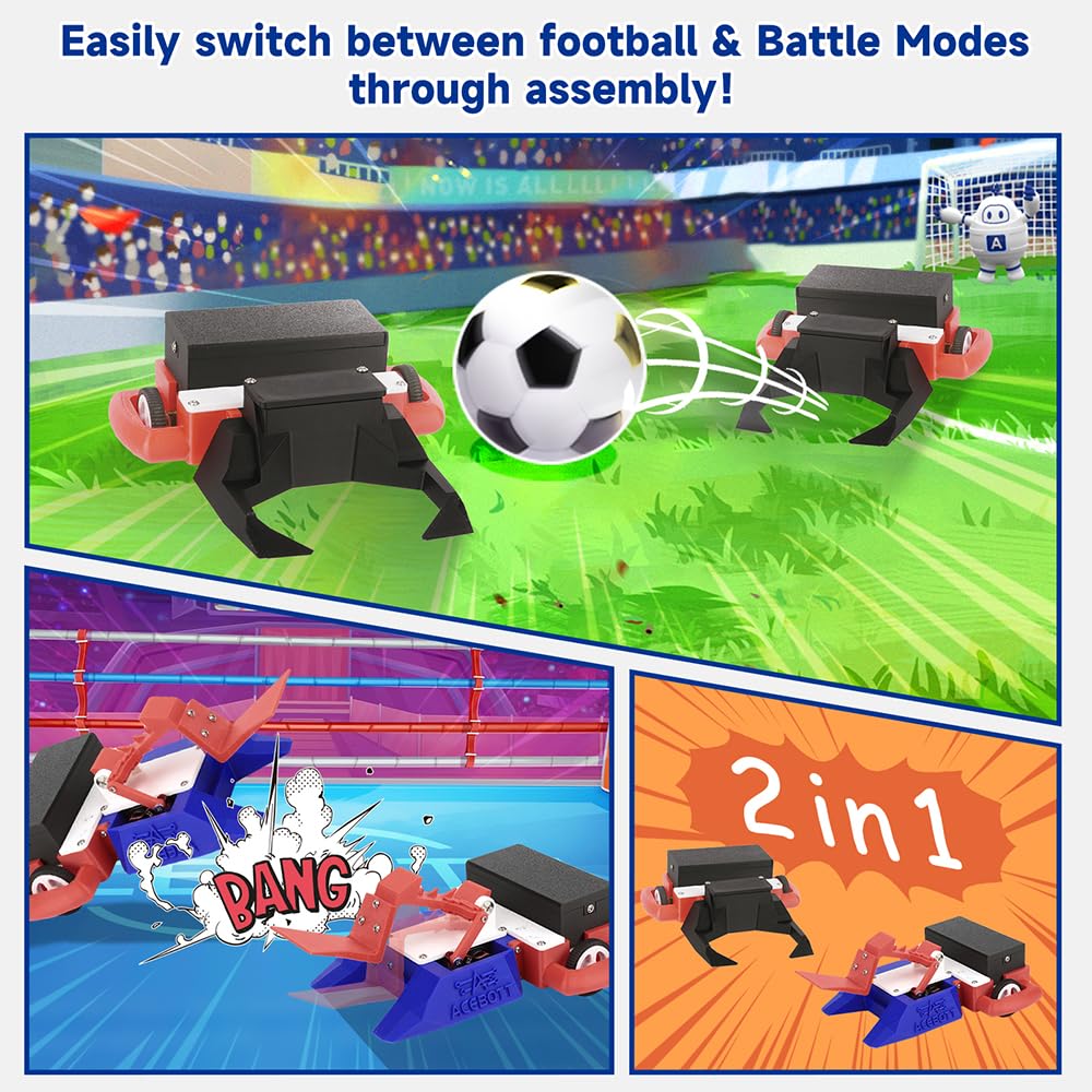 2-in-1 Football & Battle Robot Car Kit, ESP32 APP-Remote Control Battlebolt Car Fighting Robot Toy for Kids Wireless Gameplay Robotics STEM Science Kit Birthday Gift for Boys Girls Age 8+ (One Car)