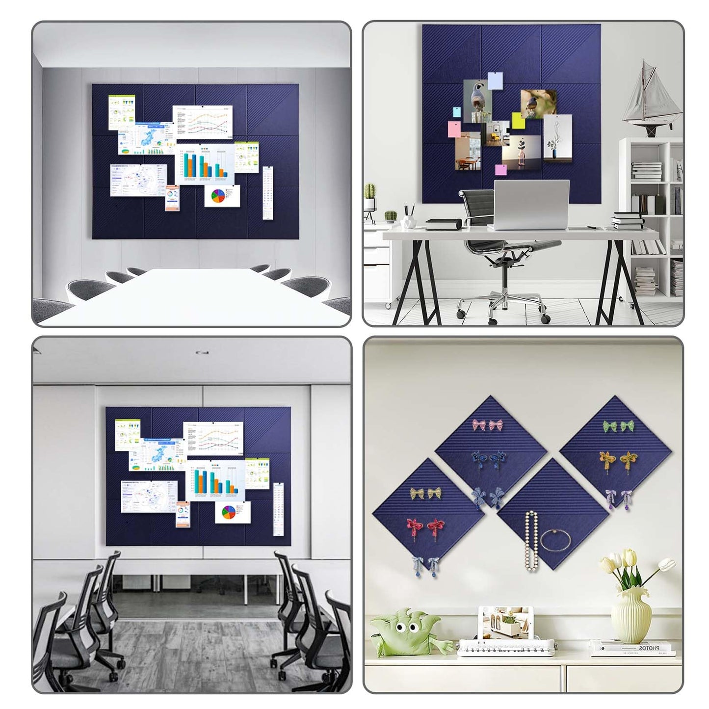 Large Cork Board for Walls 48"x 36", 12 Pack Felt Wall Tiles with Safe Removable Adhesive Tabs, Cork Board for Office,Pinboard Bulletin Board - Dark Blue