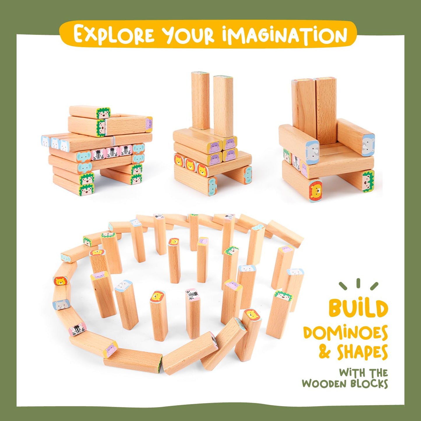 Nene Toys Wooden Block Stacking Game – 4-in-1 Tumble Tower Family Board Game with Building Blocks, Cards and Dice – African Safari Educational Wooden Toy for Kids 3-9 Years Old About Animals