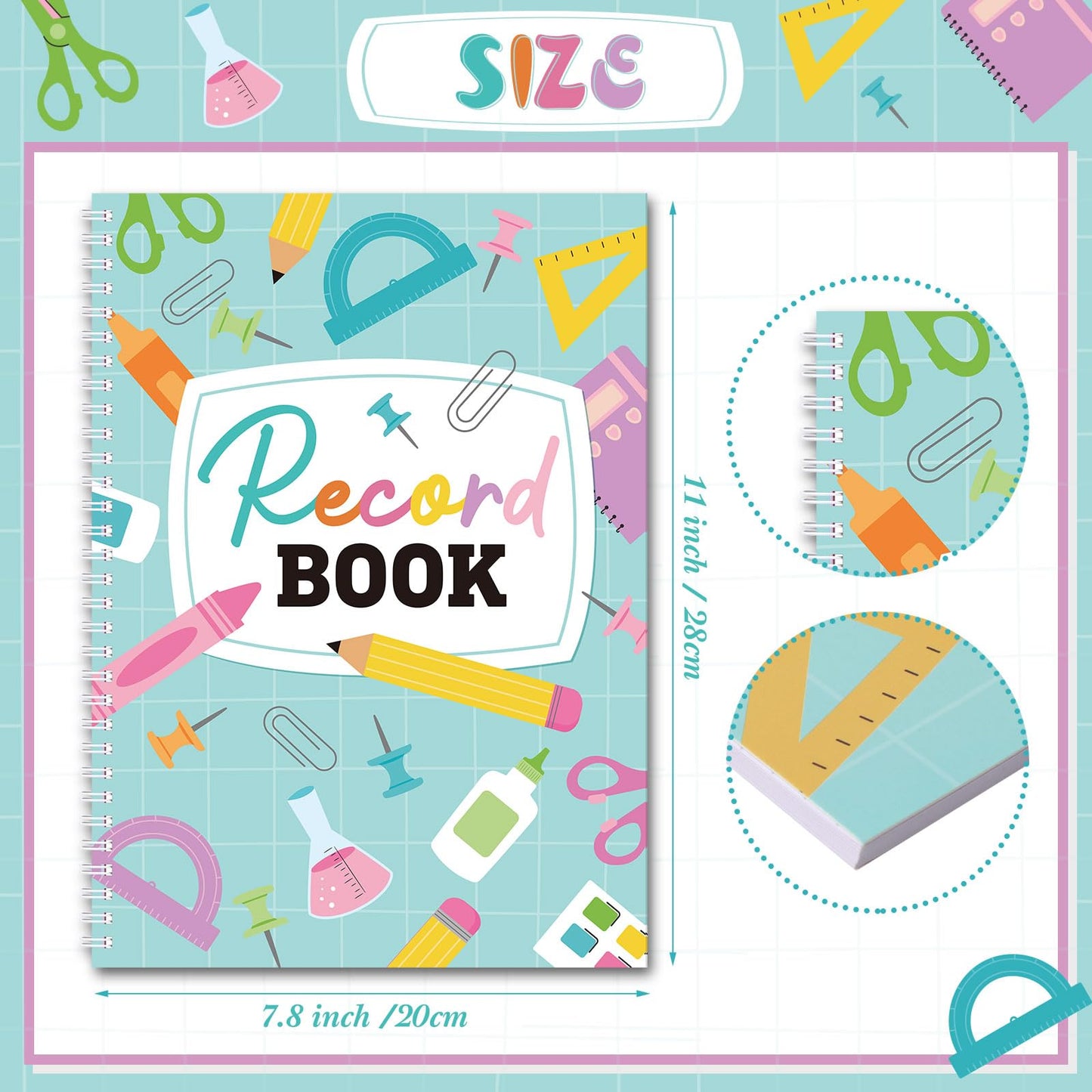 Fuyoooo Teacher Record Book Teacher Grade Books 2026-2027 Spiral Bound Record Planner 2026 Class Grade Book Office Favors for Classroom Attendance Decoration Double Sided(Green, Crayon)