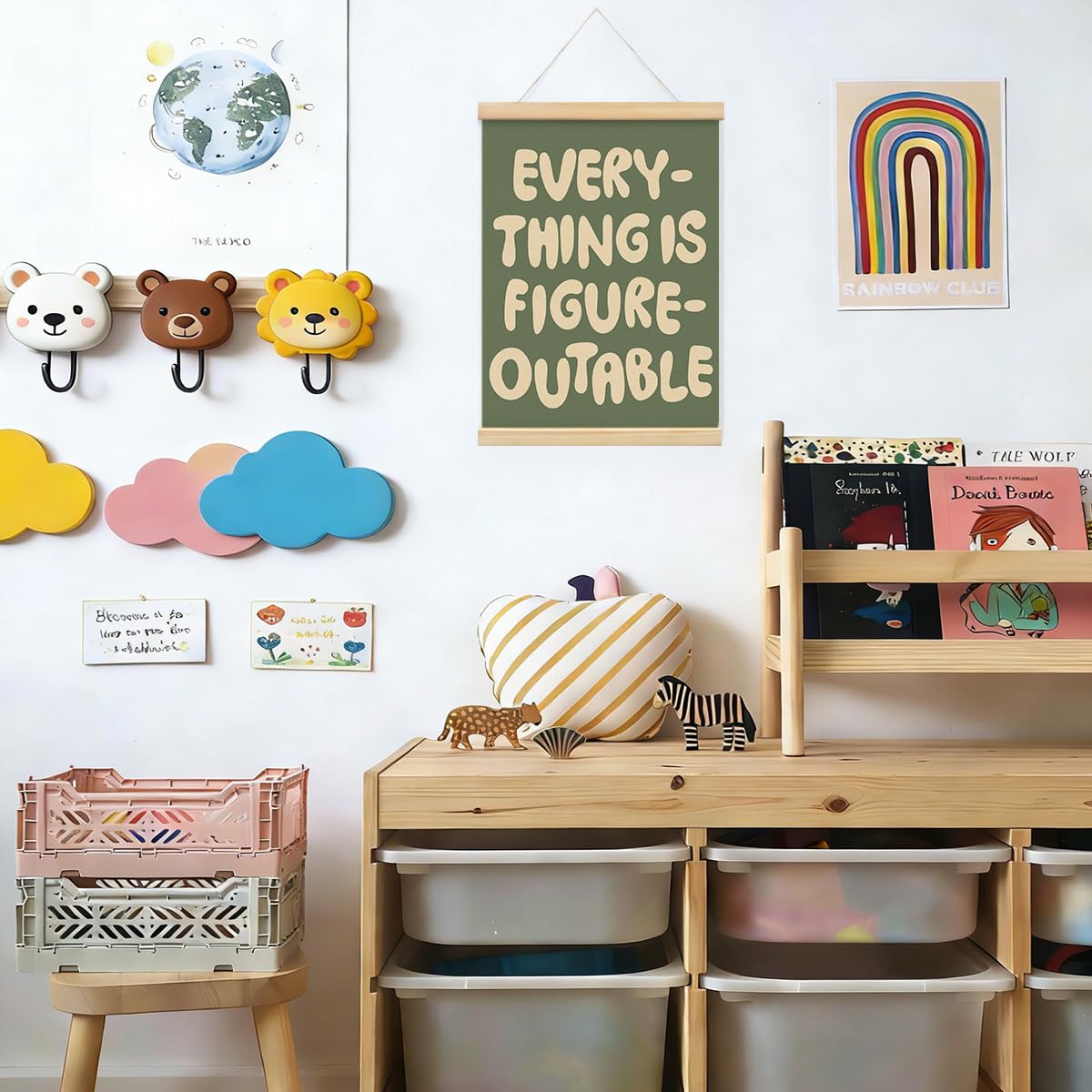 STHTTSW Everything is Figureoutable Inspirational Wall Art Poster Hanger with Wooden Frame，Positive Affirmations Wall Decor, Motivational Wall Art for Home Office Classroom, 12x16 Inch