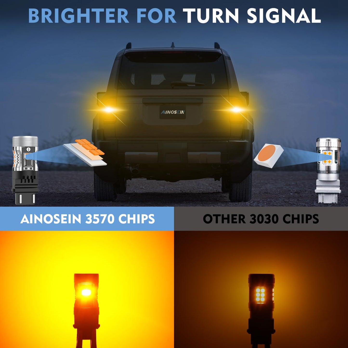 AINOSEIN LED Bulb 3156/3157 Amber Yellow Turn Signal Light, 3570 Chips, CANBUS Error Free, Aluminum Material