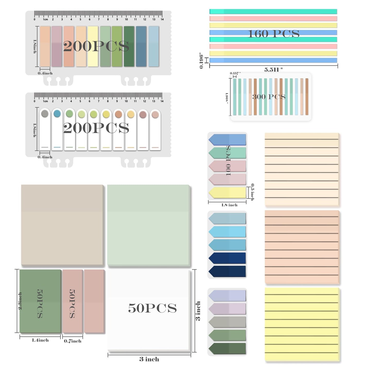 BAYTORY 1610 Sheets Transparent Sticky Notes with Highlighter Tape, Clear Waterproof 3 x 3 inch See Through Memo Pad, Self-Adhesive Translucent Writable Index Tabs for Annotating Books