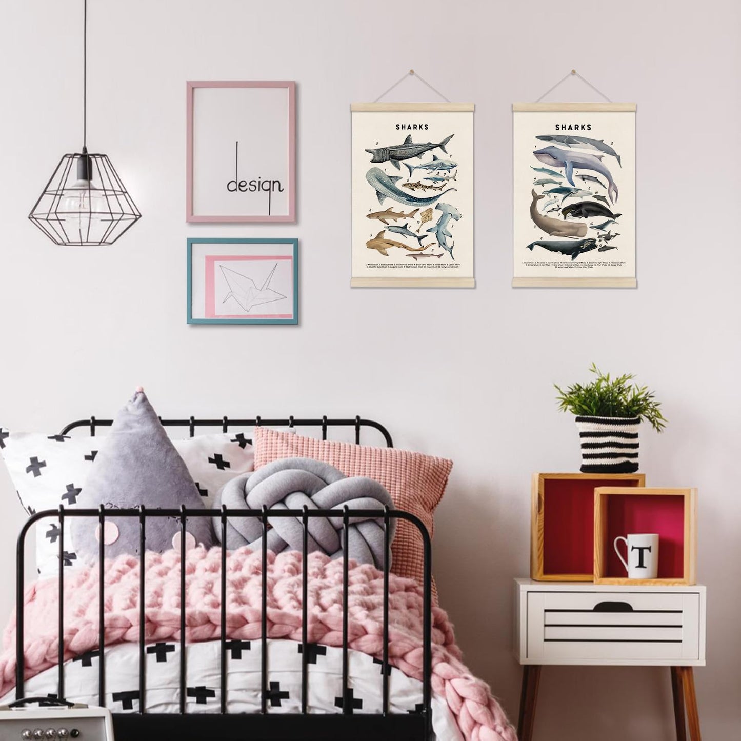 DOI-LANEE Shark Poster Hanger Frame, Set of 2 Shark Canvas Wall Art 16x12 Inch, Kids Educational & Learning Posters, Ocean Room, Sea Animal Decor for Playroom Classroom, Ocean Animals Wall Decor