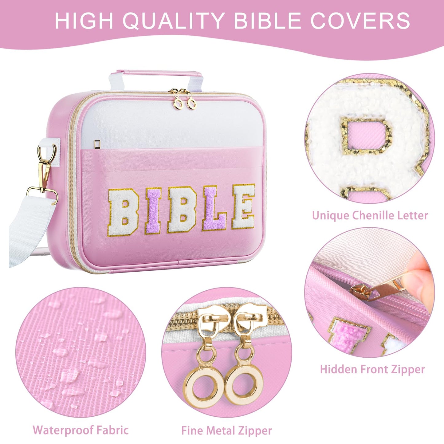 WOBAGMEN Bible Cover Case for Women,Large Leather Bible Book Covers with Bible Study Supplies, Bible Study Accessories Bible Journaling Kit,Purple Church Bag Christian Gifts for Women