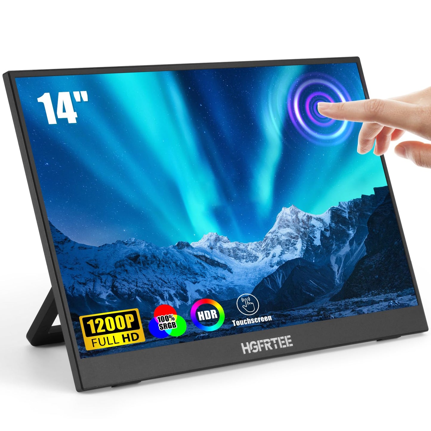 HGFRTEE Portable Monitor Touchscreen 14", 1920x1200 60Hz USB-C & FHD External Display Touch Screen for Laptop/Mac/Gaming/Office, VESA Mountable Travel Monitor with Built-in Speakers-LCD Panels