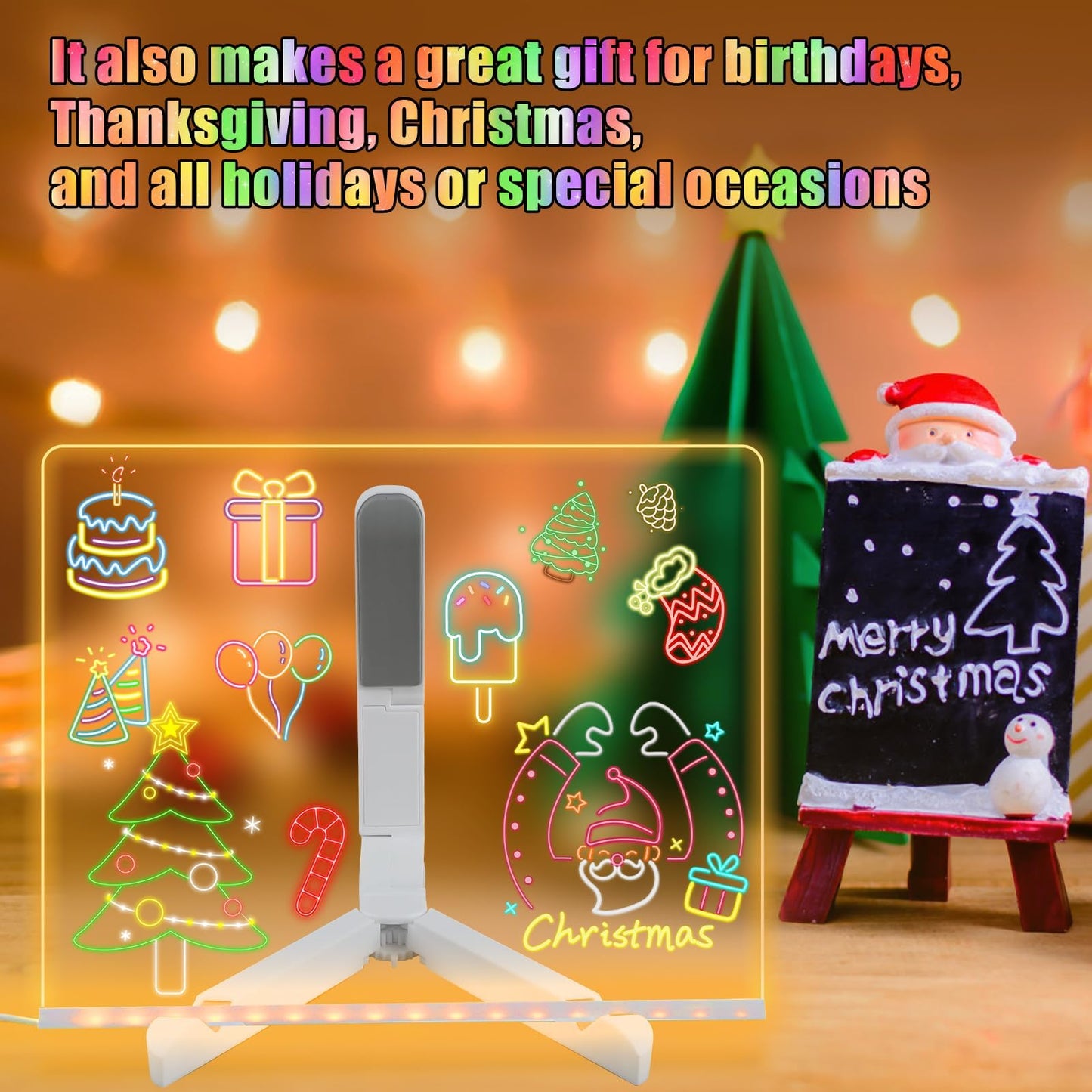 LED Note Board with Colors, Light Up Acrylic Message Board, Glowing Acrylic Dry Erase Board with Light, Led Drawing Board with Stand, 7 Markers (Medium 7.9 * 7.9 inches)