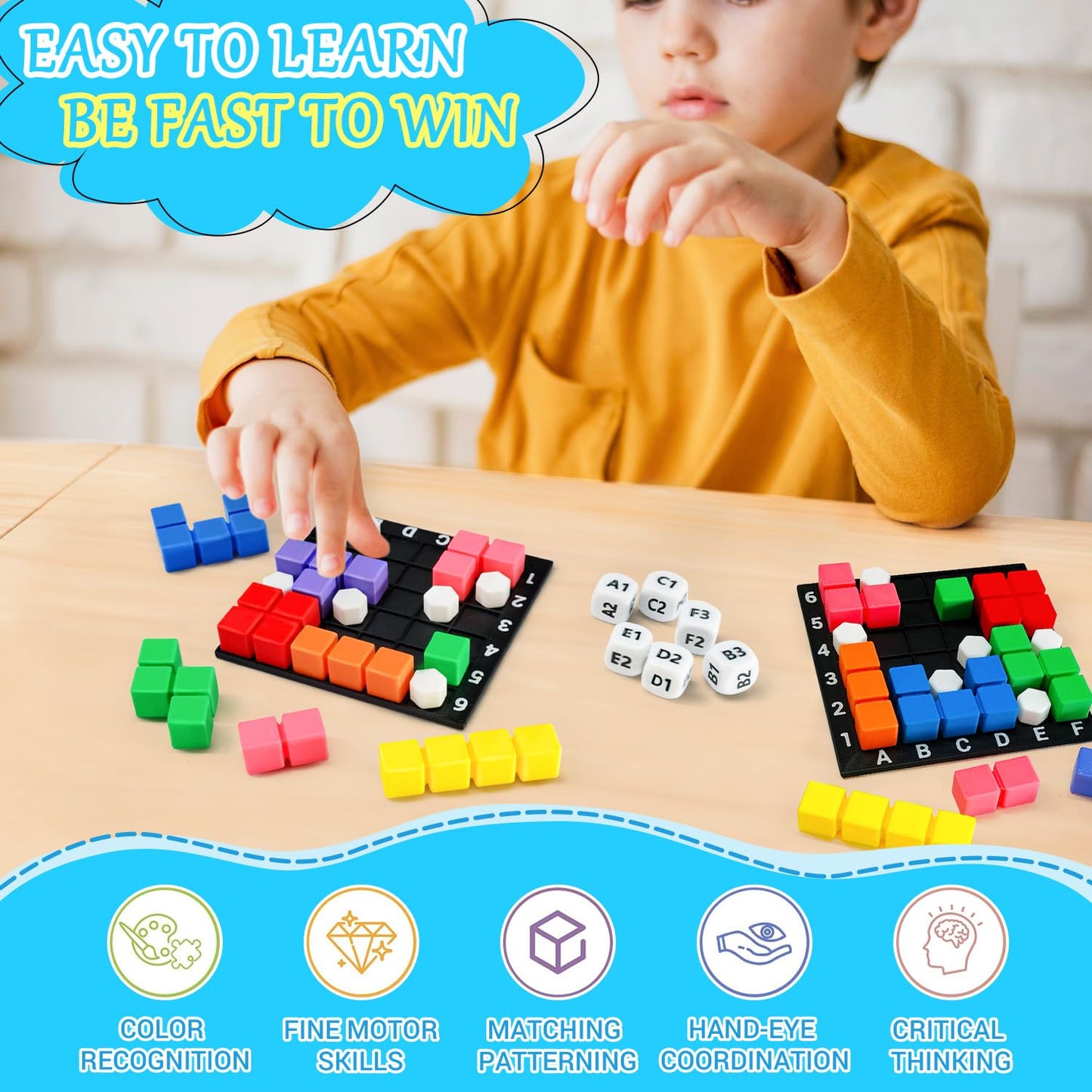 NONSOMPLE STEM Puzzle Game The Brain Square with 160000+ Solutions Pattern Matching Blocks Brain Teaser Toy Roll Dice & Race Your Opponent to Fill Grid for Kids Birthday (Single Player)