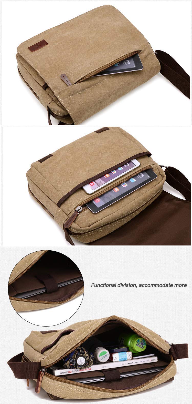 Sechunk Large Vintage Canvas Messenger Cross body bag Shoulder bag (Green, large)