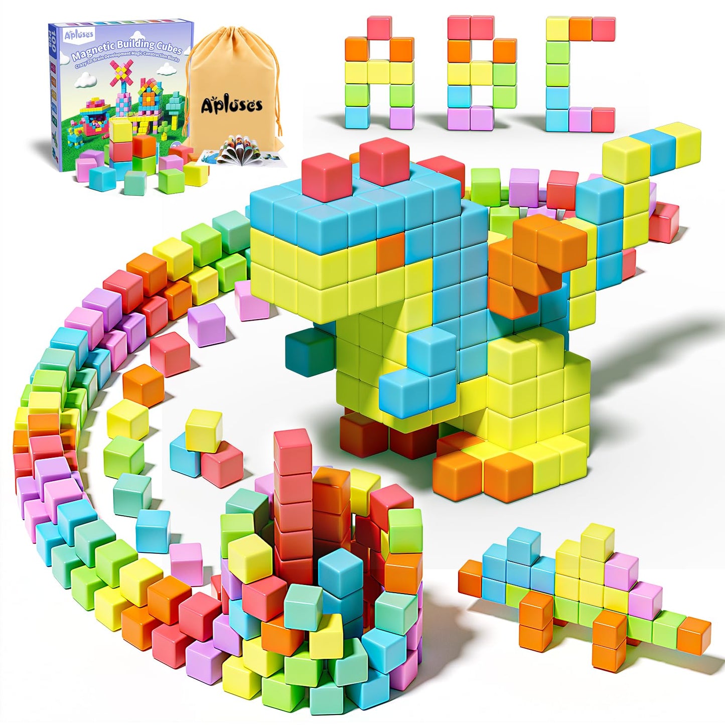 Apluses Magnetic Blocks for Toddlers Toys, Magnetic Building Cubes Toy for Sensory STEM Autism Education Preschool, Magnet Toys for 3 4 5 6 Year Old, Birthday Gifts Games for Boys Girls
