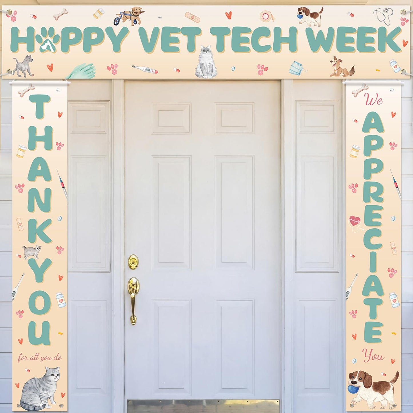 Fanfanwin 3 Pcs Happy Vet Tech Week Banner We Appreciate Thank You Veterinary Technician Week Decorations Orange Green Vet Hospital Staff Party Supplies for Hard Work Nurse Enthusiast