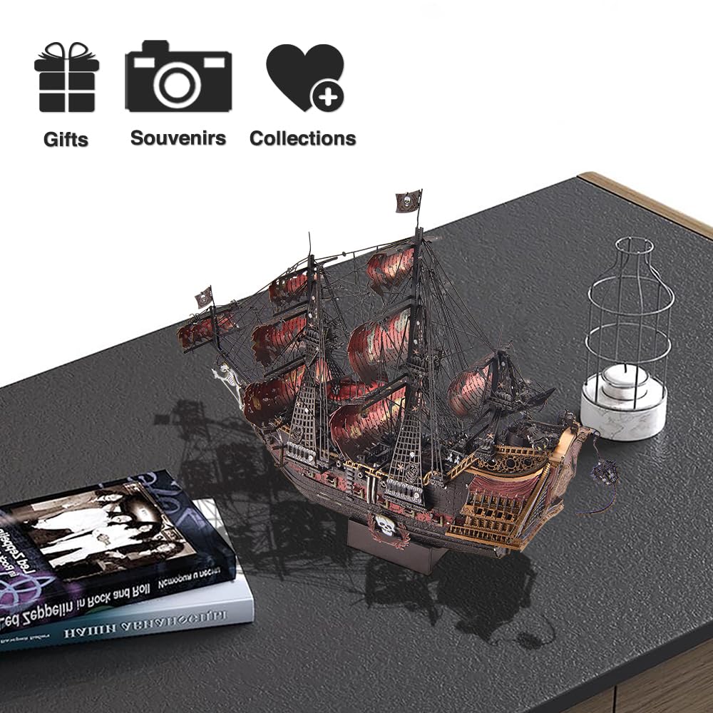 Piececool 3D Metal Puzzles for Adults, Red Queen Anne's Revenge Pirate Ship Model Kits, 3D Watercraft Model Building Kit, DIY Craft Kits Difficult 3D Puzzles for Family Time