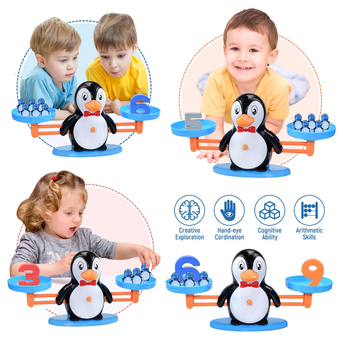 BAKAM Penguin Balance Scale Number Counting Blocks Games for Kids Ages 3-5, Montessori Math Games for Kids 5-7, Preschool Kindergarten Learning Activities, STEM Educational Toys for 3+ Year Old