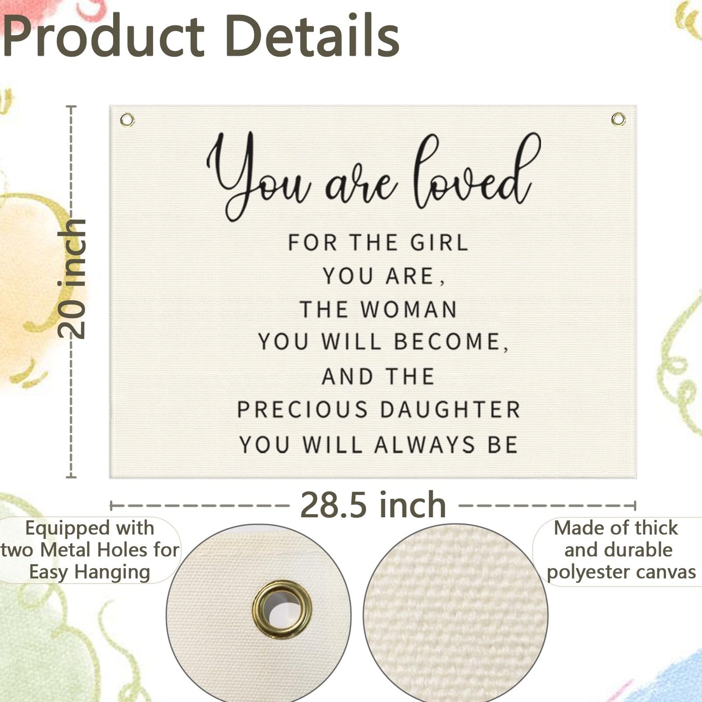 Canvas Banner Wall Decor Hanging Rectangular Poster Flag Sign,Nursery Playroom Bedroom Babyroom Decor,Baby Shower Christmas Gift for Kid Girl-You are Loved for The Girl You Are-28.5"Lx 20"W