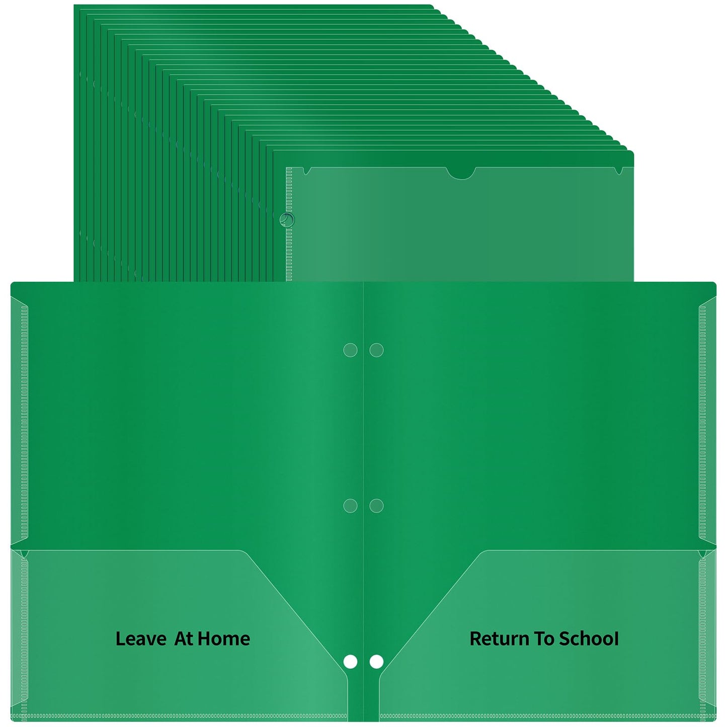 30 Pcs 3 Hole Punch Parent Teacher Communication Folders with Clear Front Pockets for 3 Ring Binders, 2 Pockets Homework Take Home Plastic Folders Classroom Folder for Kid Student (30, Dark Green)
