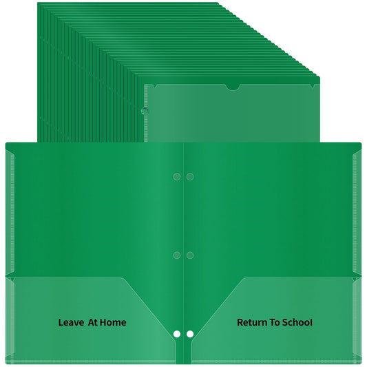 30 Pcs 3 Hole Punch Parent Teacher Communication Folders with Clear Front Pockets for 3 Ring Binders, 2 Pockets Homework Take Home Plastic Folders Classroom Folder for Kid Student (30, Dark Green)