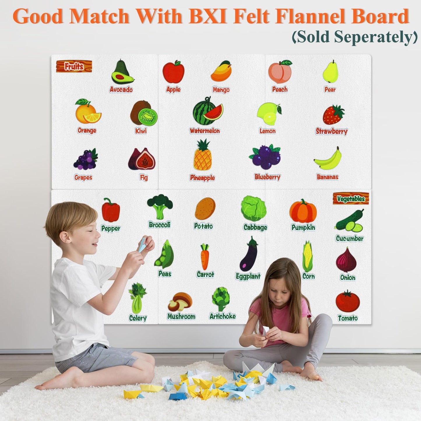 BXI 30 Pcs Vegetables & Fruits Felt Board Story Pieces Set for Toddlers, Preschool & Kindergarten, Precut Felt Marine Life Figures for Preschool Crafts Activity Early Learning Storytelling