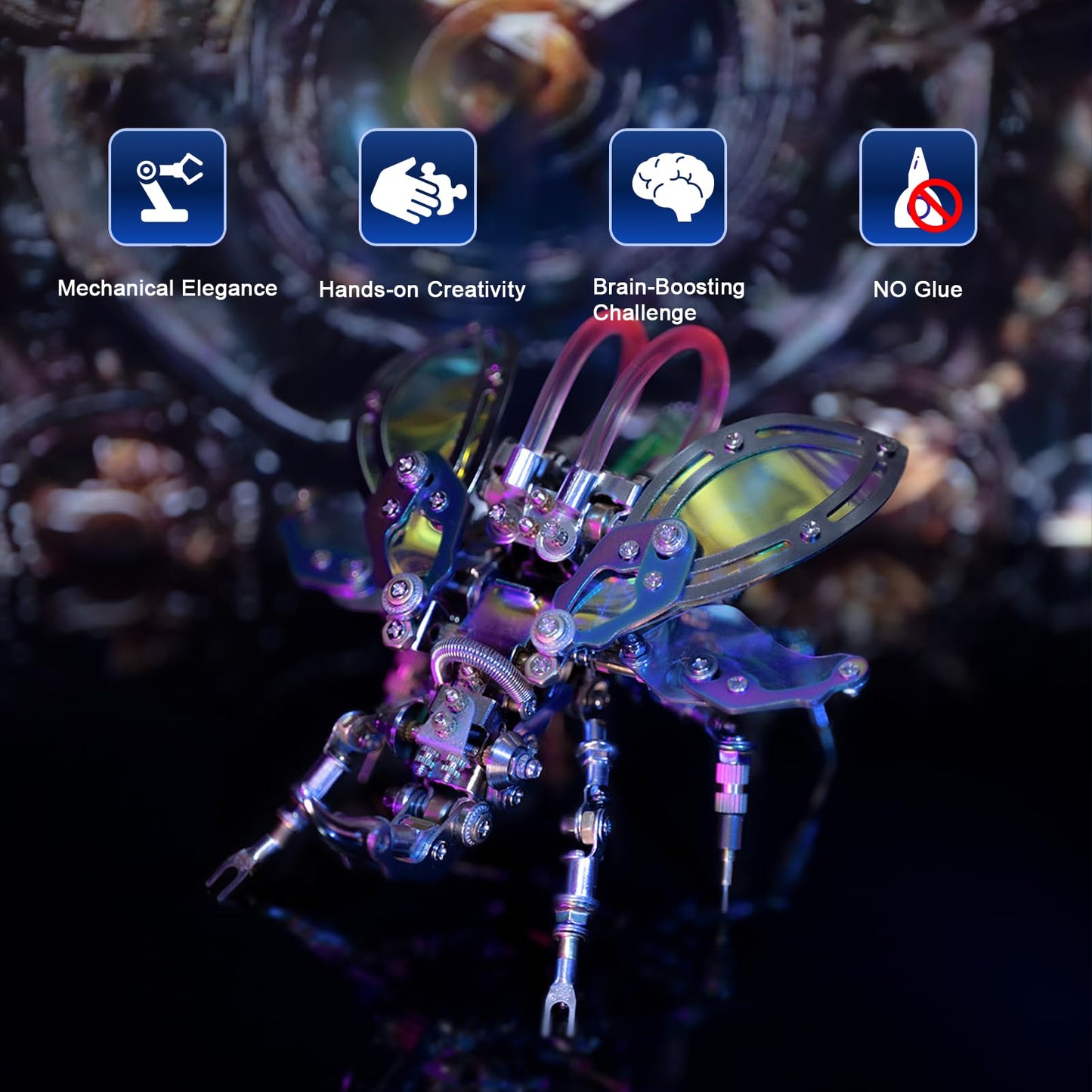 Mostarle Hercules Beetle 3D Metal Puzzle Kit for Adults, 418 PCS DIY Cyberpunk Mechanical Model with Fiber Optic Lights, Gradient Wings, Collectible Insect Building Kit Gift