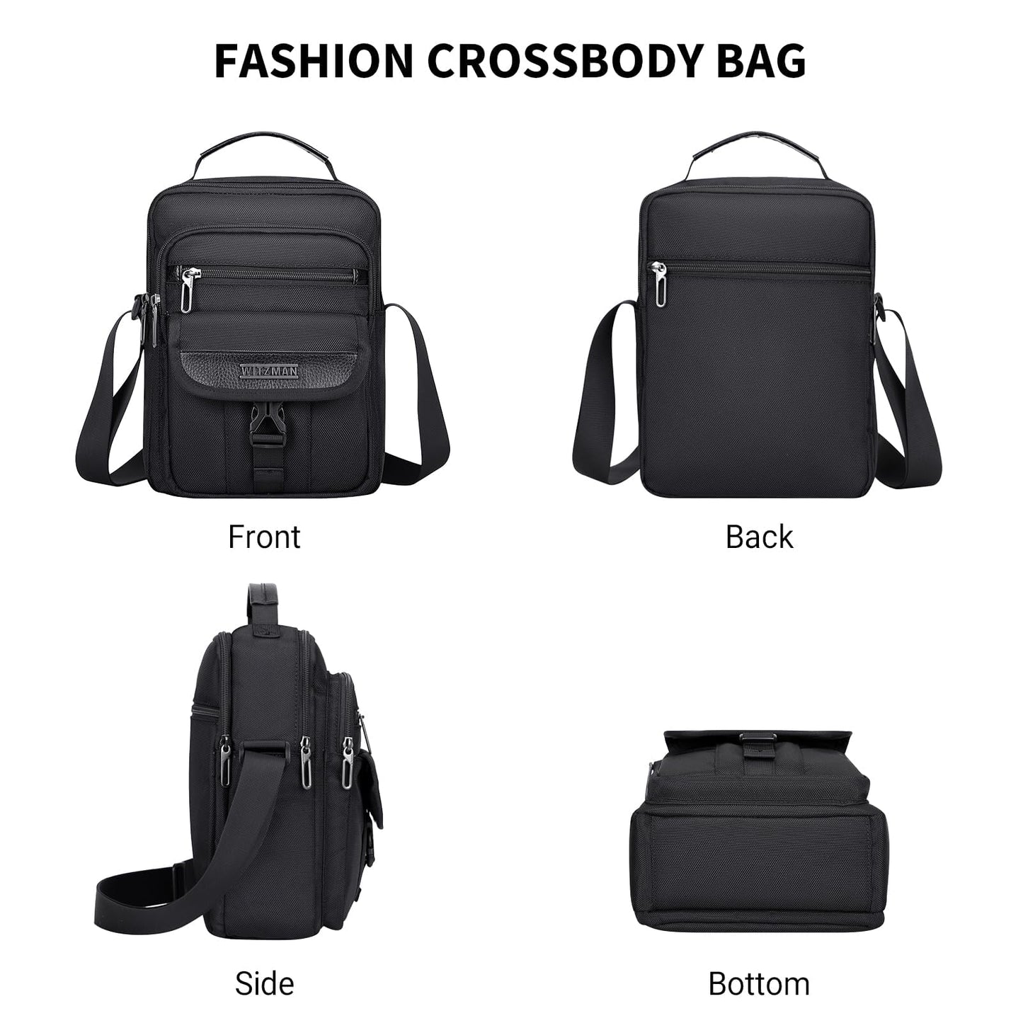 WITZMAN Crossbody Bags for Men Travel Shoulder Bag Lightweight Man Purse Small Casual Messenger Bag for Work Traveling（B699 Black）