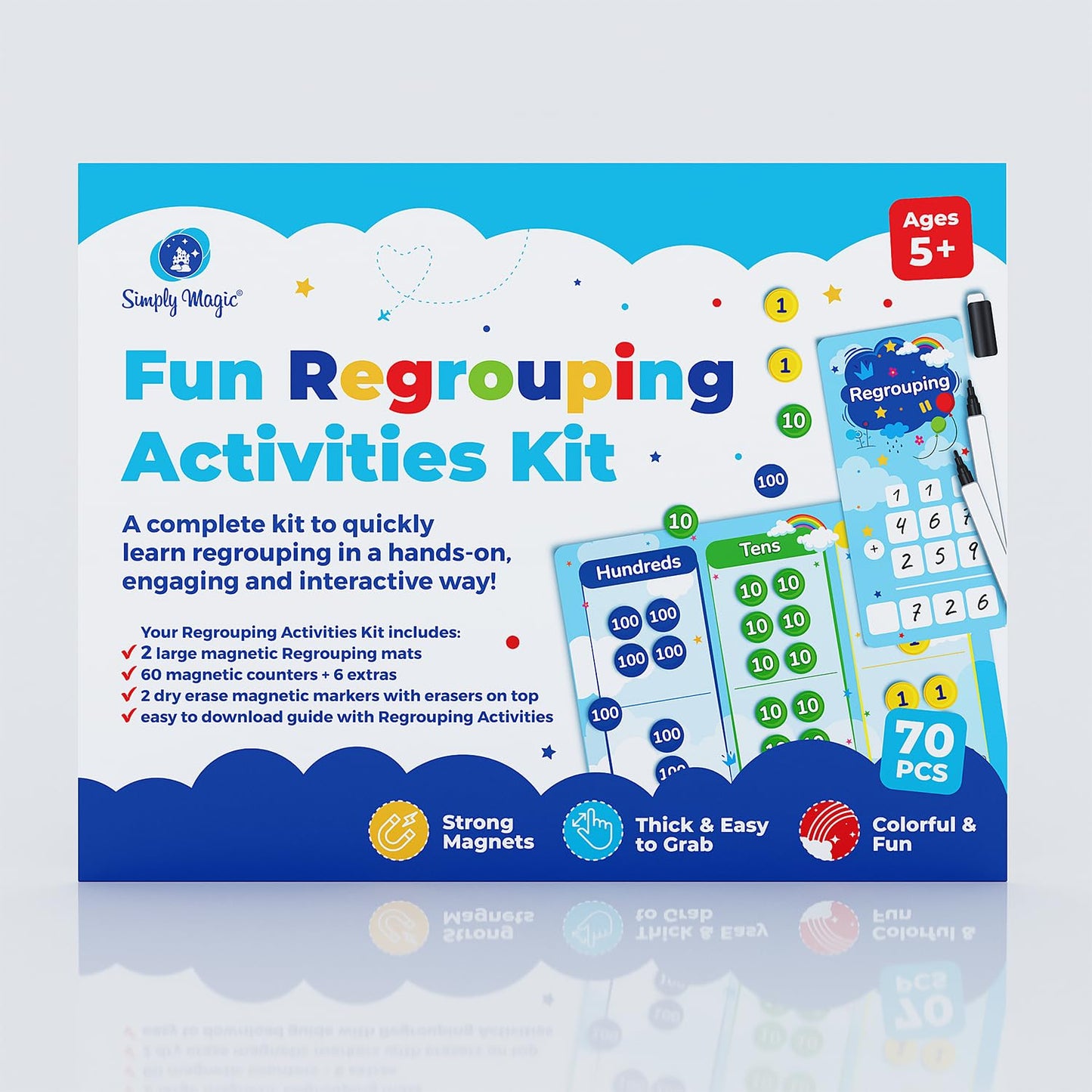 70 PCS Magnetic Regrouping Activities Kit, Place Value Manipulatives 1st 2nd 3rd 4th Grade, Place Value Chart Mat Magnets, Magnetic Place Value Discs, Base 10 Ten Math Manipulatives - Simply Magic