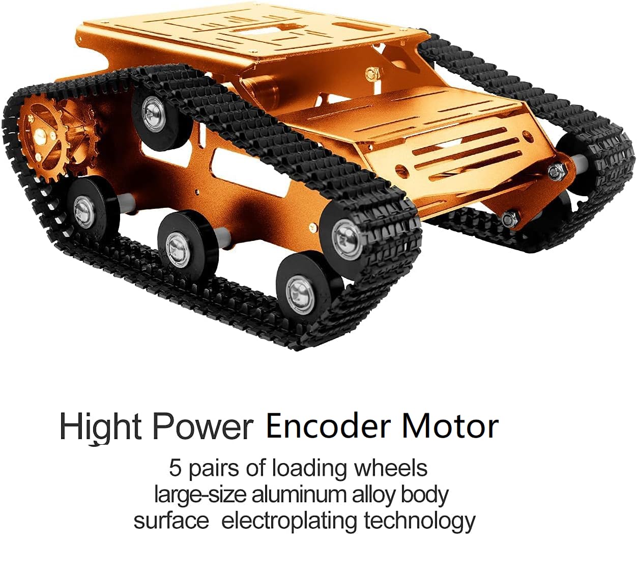 XiaoR GEEK Smart Robot Car Chassis Kit Full Metal Big Tank Chassis with 2WD Motors for Arduino Raspberry Pi Jetson Python DIY Smart Car Learning Kit (Gold 1, with Encoder Motor)