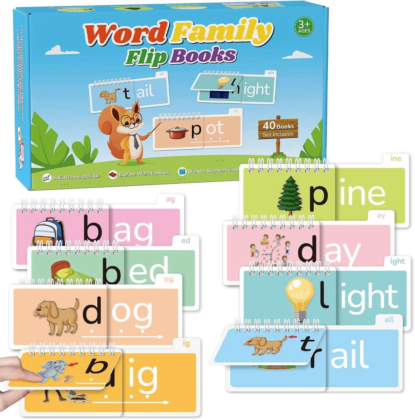 Word Family Build Book, 40 Read and Rhyme Flip Activity Book, Learn to Read Phonics Flash Cards, Sight Words Reading Games for Kids Ages 4-8 Kindergarten 1st 2nd 3rd Homeschool Educational