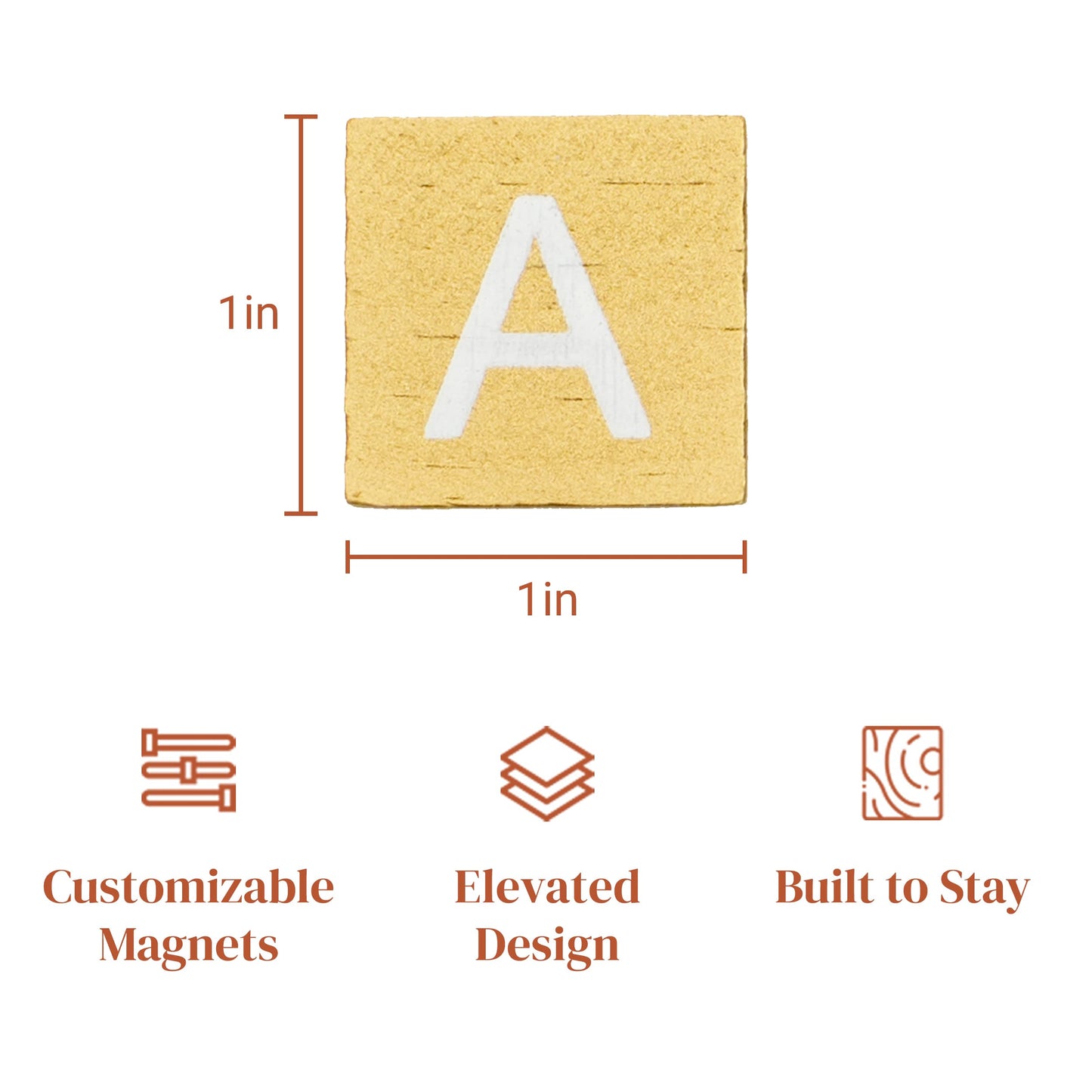 Stiles 100 Piece Magnetic Wooden Letter Tiles - Alphabet Magnets for Whiteboards, Refrigerators & Magnetic Letter Boards - Changeable Letters for Craft & Announcements, Gold