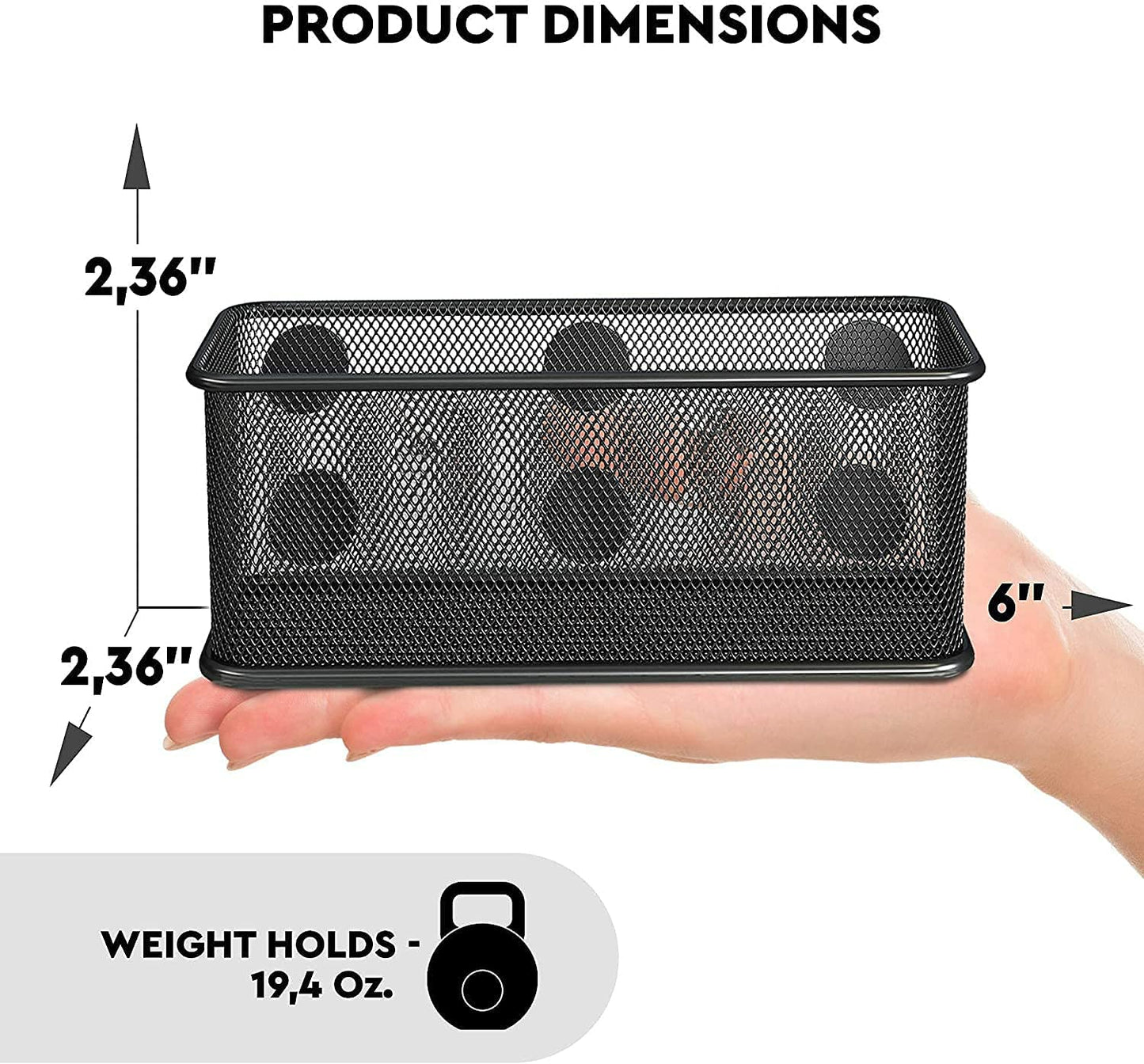 TAPBULL Mesh Magnetic Storage Baskets - Set of 2 (Black) with Anti-Slip Feature and Strong Magnets - Magnetic Locker Organizer and Pencil Holder for Whiteboard and Refrigerator (Black-2 pcs)