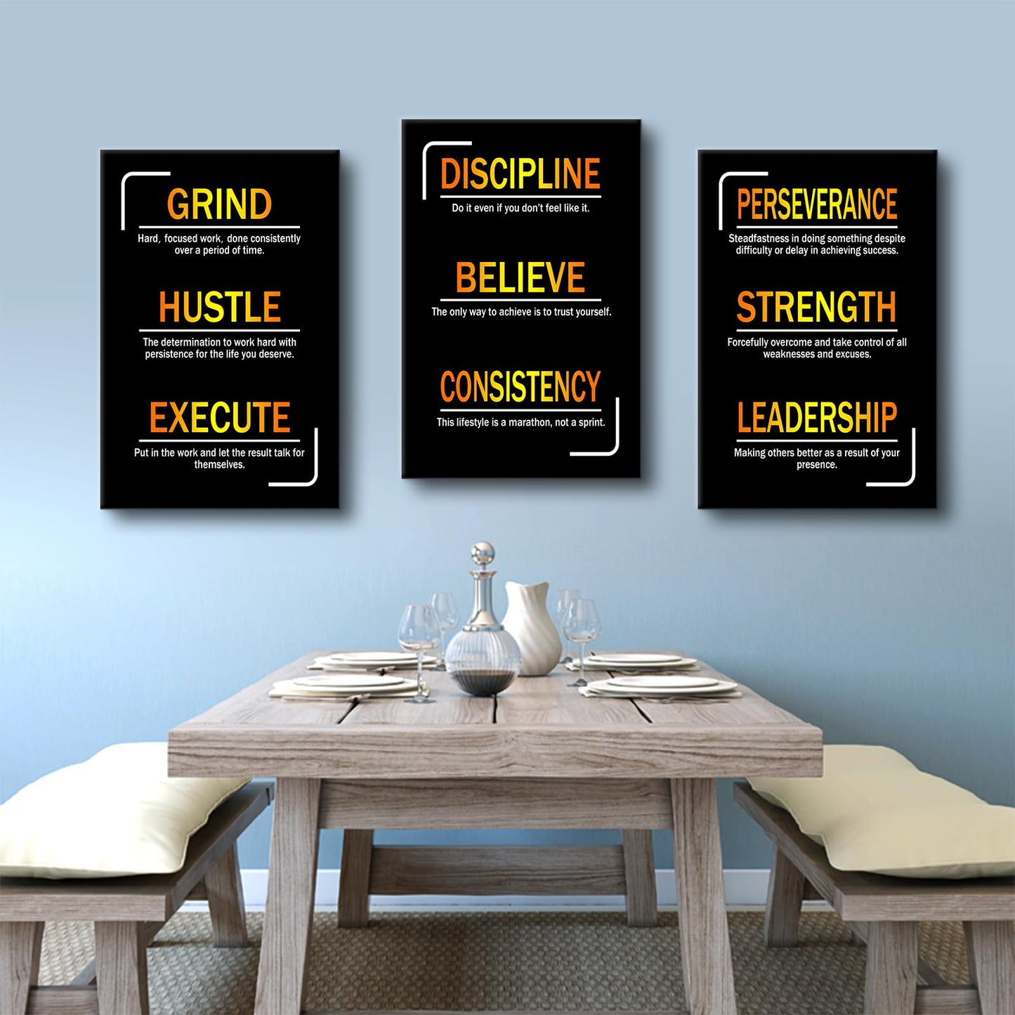 YSPCSUN Large 3 Piece Inspirational Wall Art for Office Walls Discipline Consistency Leadership Canvas Prints Entrepreneurship Visionary Teamwork Decor Framed Ready to Hang, 48" x 24"