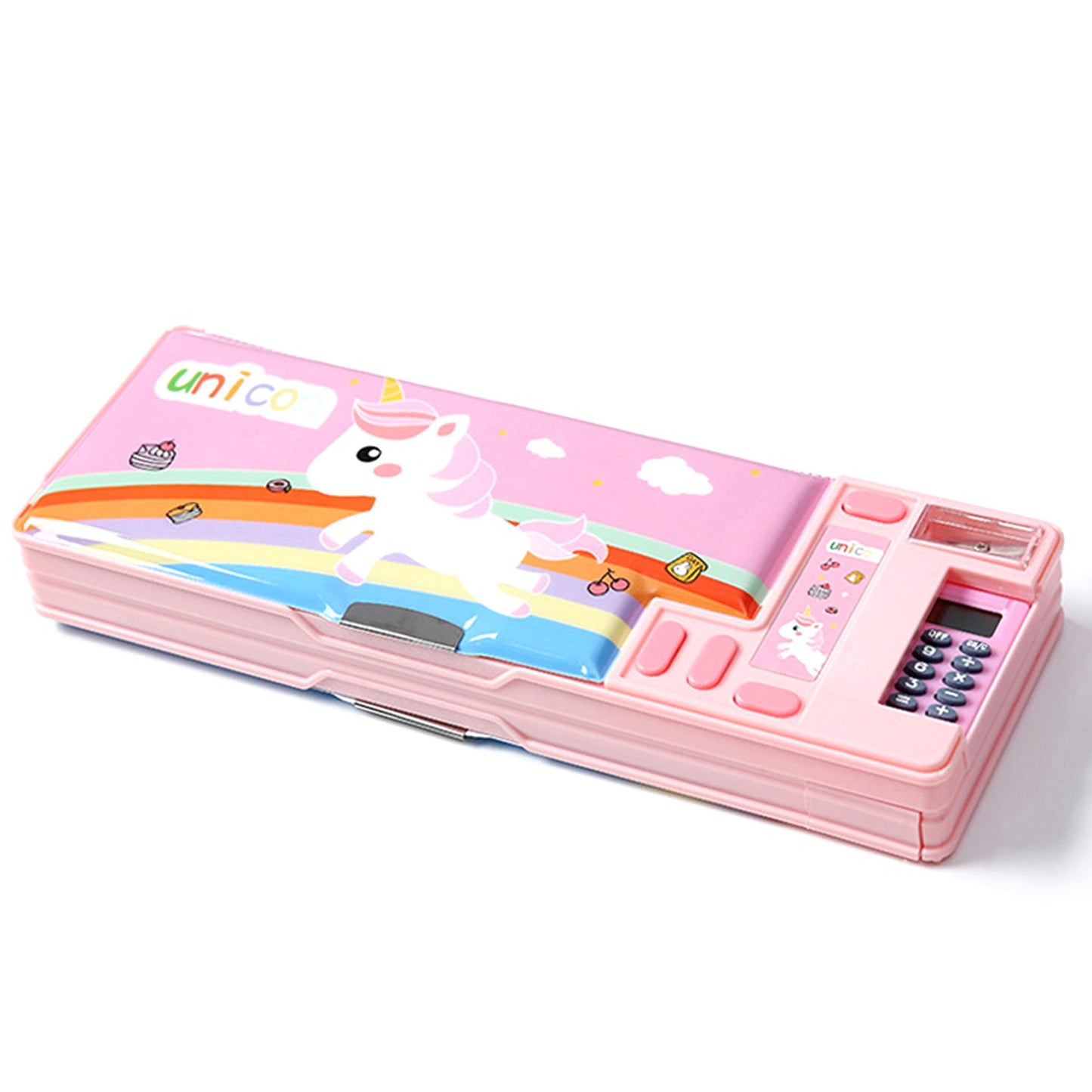 Ristpal Pop Up Multifunction Pencil Case, Cute Cartoon Pen Box Organizer Stationery with Calculators, Sharpener, Schedule, School Supplies, Best Birthday Gifts for Kids Teens (Pink)