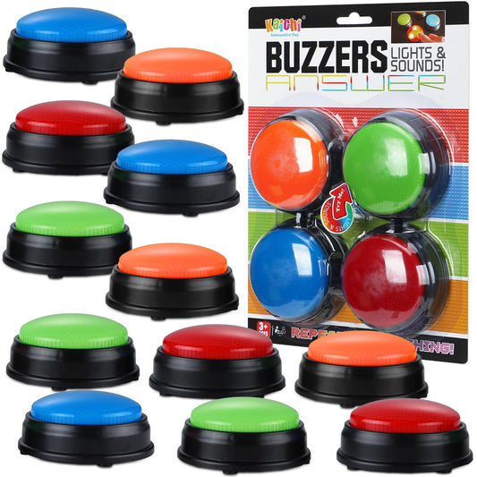 Deekin 16 Pcs Recordable Answer Buzzers Bulk Trivia Game Show Buzz Dog Buttons for Classroom Back to School Class Team Family Nights Communication Pet Training Gifts