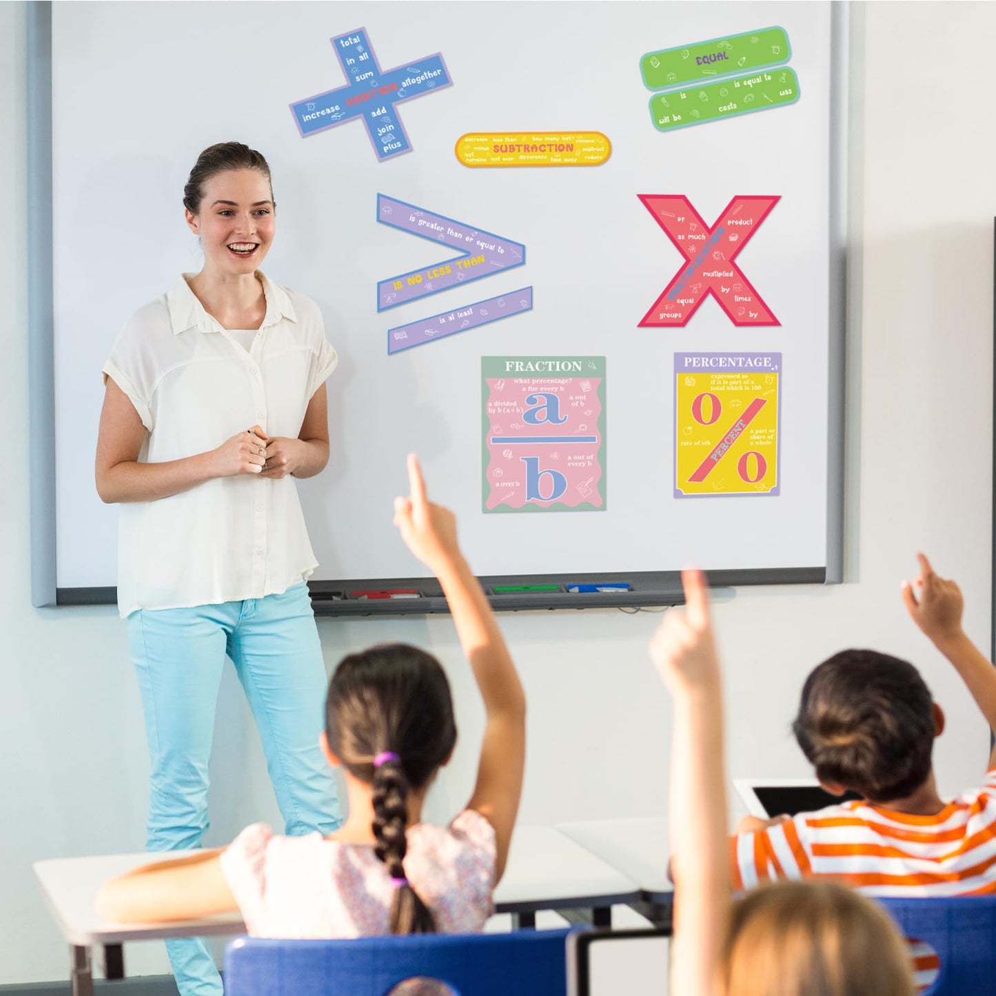Geyoga 15 Pcs Educational Math Posters Set for Elementary Classroom Symbol Keywords Vocabulary Addition Back to School Subtraction Multiplication Division Posters for Middle Supplies(Rainbow)