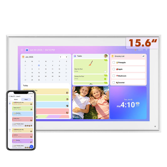 Digital Calendar 15.6 Inch, Electronic Calendar Chore Family Schedules, Smart Weekly and Monthly Planner, 1920 * 1080P IPS Touchscreen Interactive Display - Wall Mount White