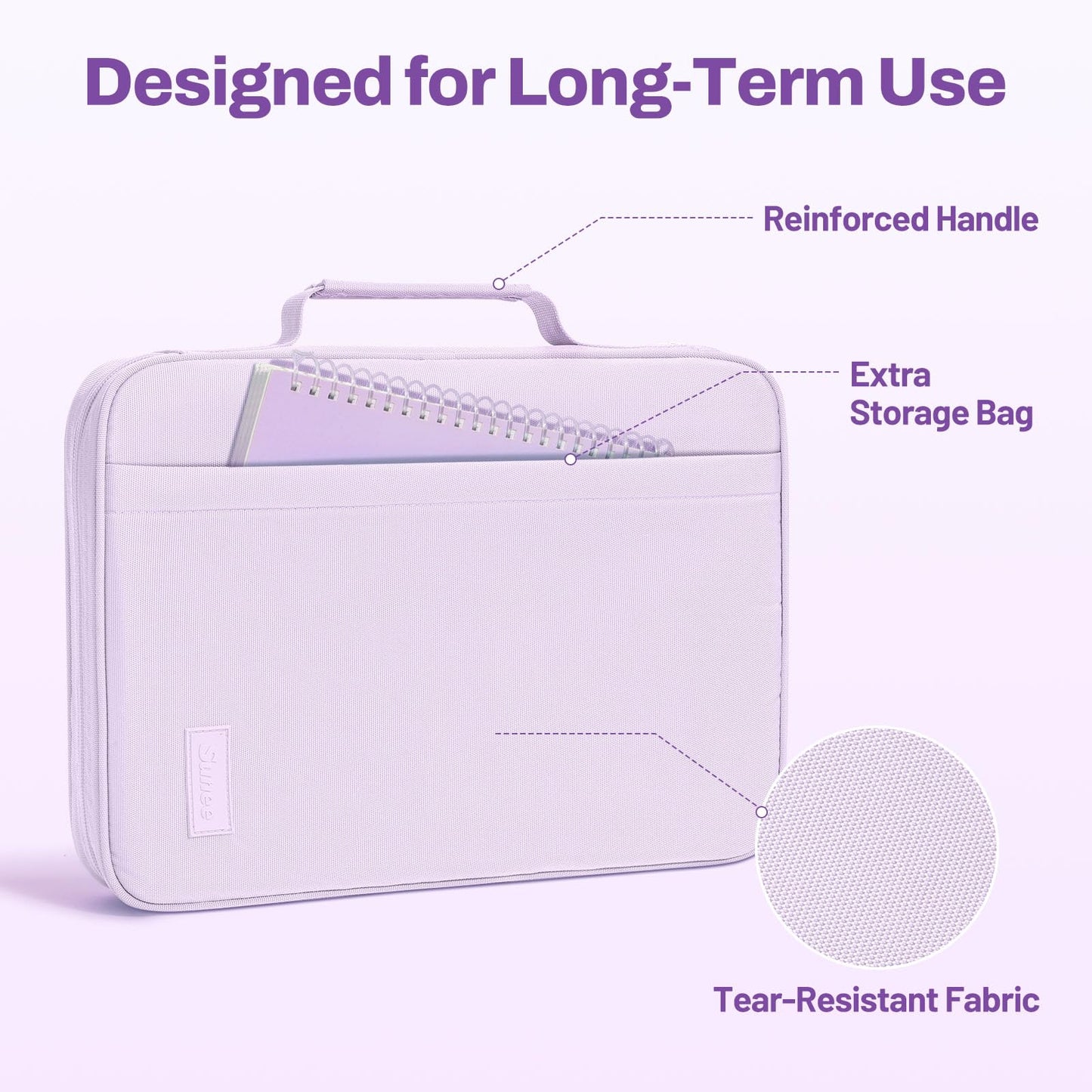 SUNEE Zipper Binder 1 Inch, Removable 3-ring binder, 175-Sheet Capacity, 5-Tab Dividers Expanding File Folder, Small Binder Bag Organizer Storage for Student School Classroom Supplies, Lavender Purple
