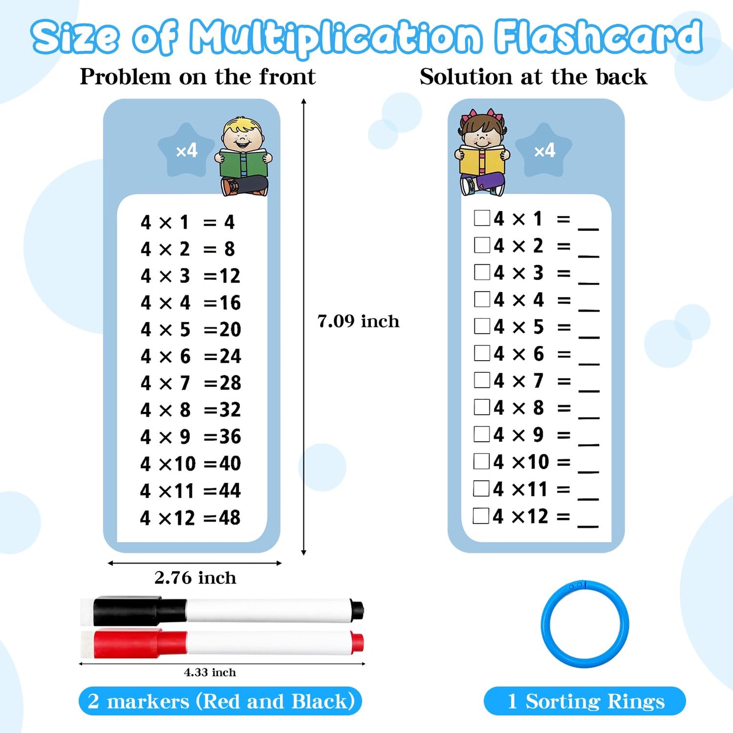 Anemeeoke 1-12 Multiplication Flash Cards, Large Math Table Flashcards, Including 15 Cards, 2 Dry Erase Markers, 1 Rings, Educational Times Table Flashcards for Classroom Home, for 1st to 3rd Grades