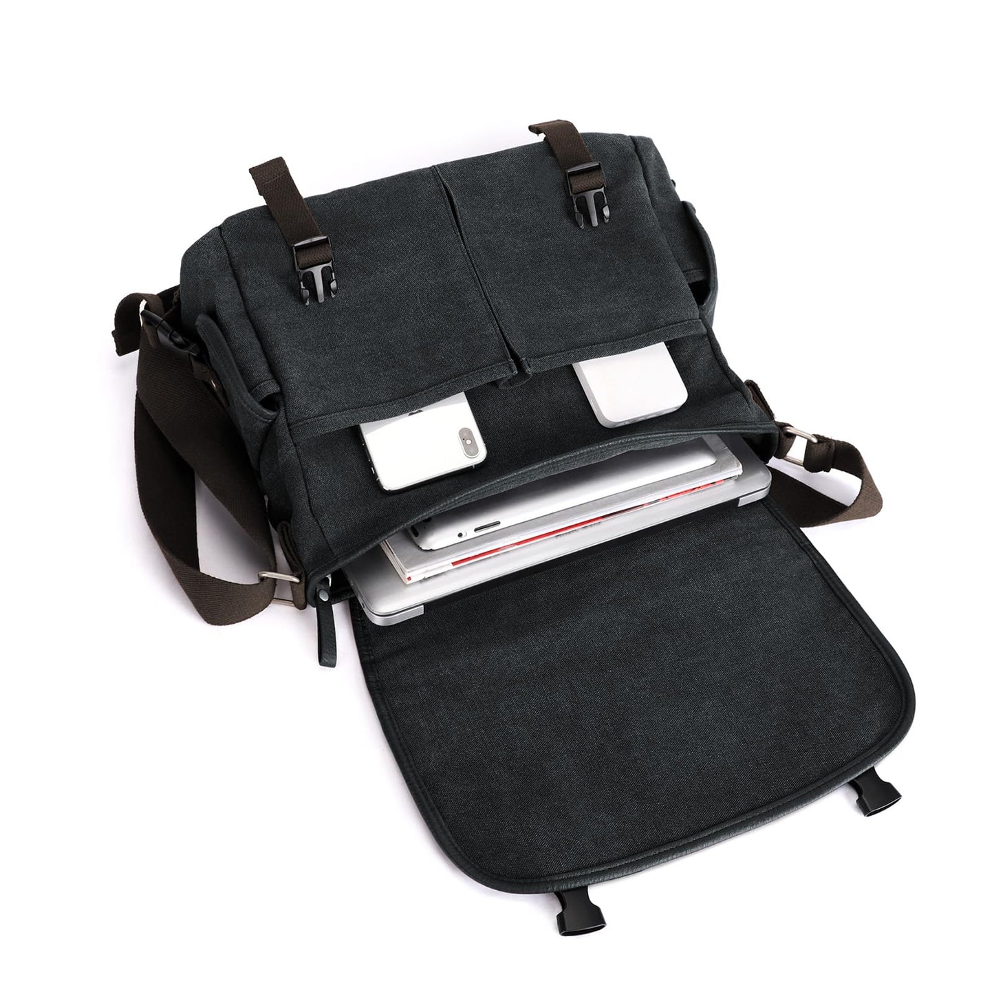 Messenger Bag for Men,Unisex Canvas Shoulder Bag,Classic Vintage Military Messenger Bags for women, satchel Bag,Crossbody Bookbag,Black